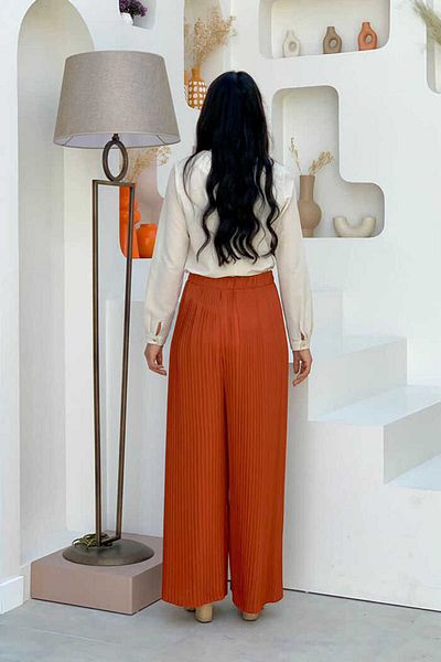 Bym Fashion Waist Elastic Lacing Look Pleated Trousers 0129 Tile