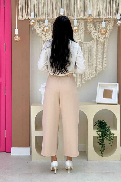 Bym Fashion بنطلون برباط الخصر بسحاب 0174 حجري