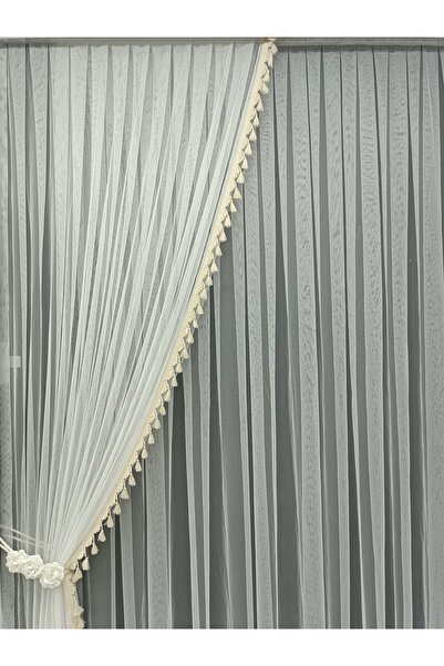 Art Perde Tulle Curtain and Background Curtain Tasseled Background Curtain Set