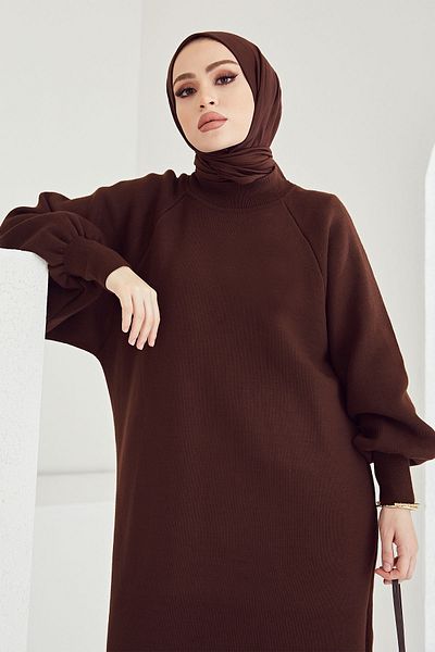 InStyle Hidžábové šaty s balonovým rukávem Mina - hořkohnědé