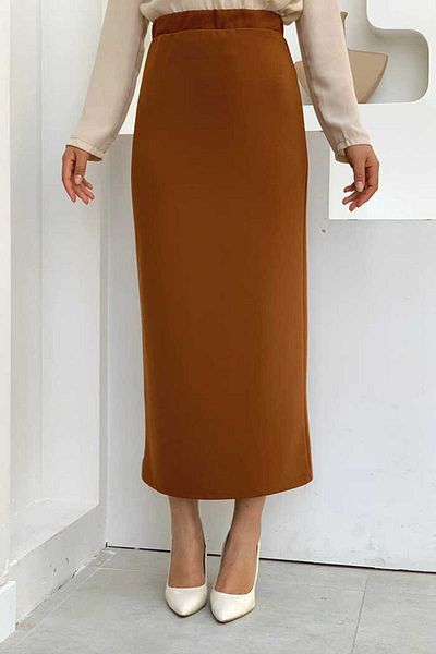 Bym Fashion Μεγάλο μέγεθος Lycra Pencil Φούστα με Ελαστική Μέση 1074-1 Μαύρισμα