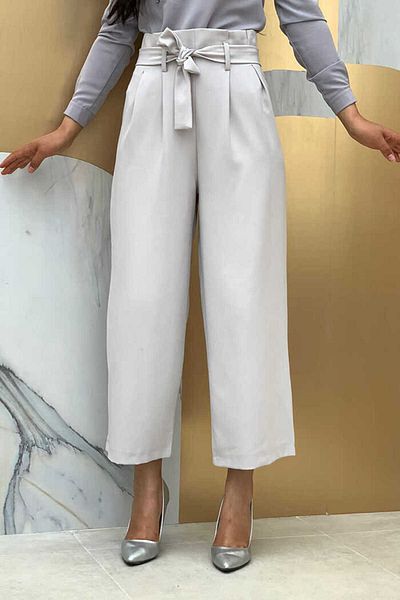 Bym Fashion بنطلون برباط الخصر بسحاب 0174 رمادي
