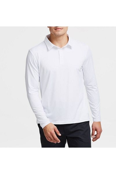 NZY Tekstil Tricou alb cu mânecă lungă cu gât polo pentru școală pentru copii și adolescenți