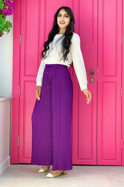 Bym Fashion Waist Elastic Lacing Look Pleated Trousers 0129 Purple