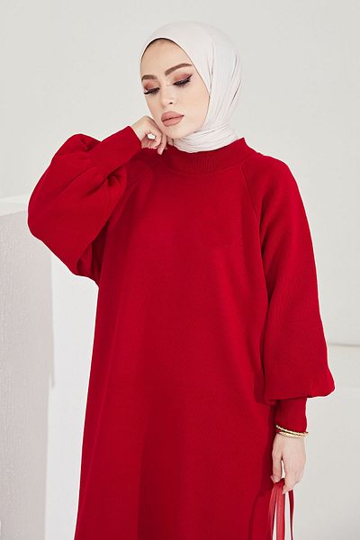 InStyle Mina Strickkleid mit Ballonärmeln - Rot