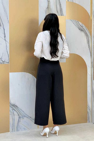 Bym Fashion Παντελόνι με κορδόνι μέσης 0174 Μαύρο