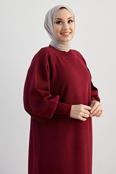 InStyle Mina Balon Kol Triko Elbise - Bordo