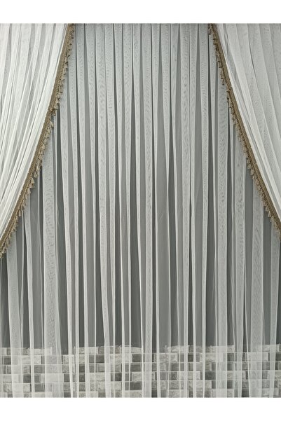 Art Perde Tulle Curtain and Background Curtain Tasseled Background Curtain Set