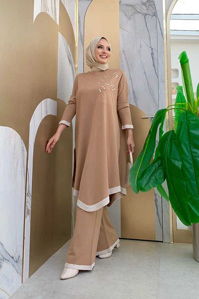 Bym Fashion Σετ Πλεκτά Διπλό Τούνικ Λεπτομέρεια Κέντημα Πέτρα Ώμου 23309 Μαύρισμα