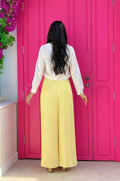 Bym Fashion Waist Elastic Lacing Look Pleated Trousers 0129 Yellow