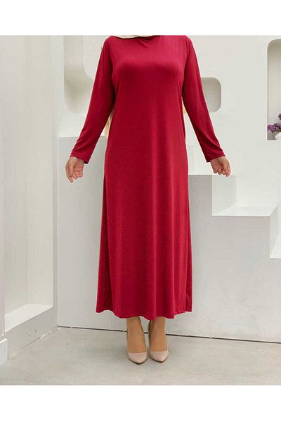 Bym Fashion Straight Crew Neck Long Sleeve Inner Sandy Dress 3202 Red