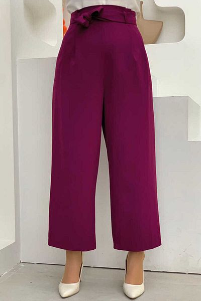 Bym Fashion Zippered Waist Lace-up Trousers 0174 Purple