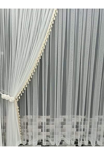 Art Perde Tulle Curtain and Background Curtain Tasseled Background Curtain Set