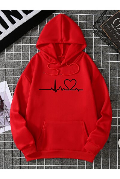 Adrift Σειρά Coke Heart Print Καγκουρό με κουκούλα με κορδόνια