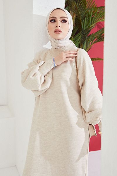 InStyle Hidžábové šaty Mina s balónkovým rukávem - Ecru