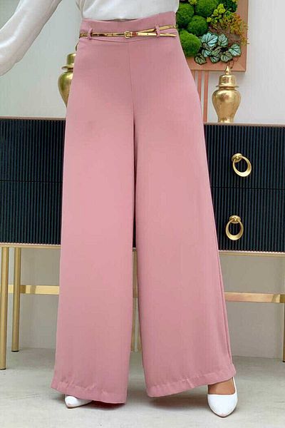 Bym Fashion Παντελόνι Φούστα με φερμουάρ Plus Size με αξεσουάρ ζώνης 0125-1 Πούδρα