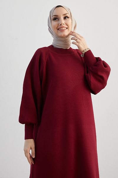 InStyle Rochie tricotaje Mina Baloon Sleeve - Roșu Claret