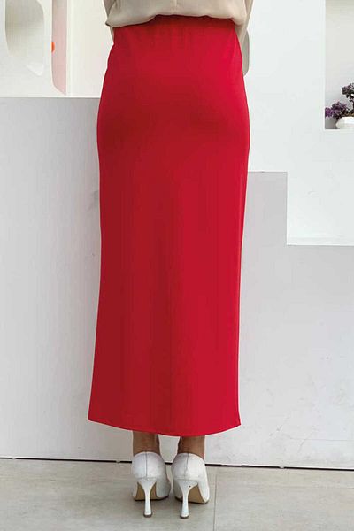 Bym Fashion Lycra Pencil Skirt with Elastic Waist 1074 Red
