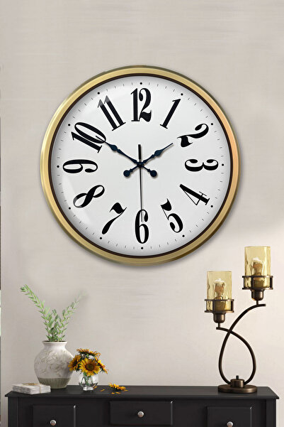Platin Saat 52 Cm Eskitme Metal Duvar Saati