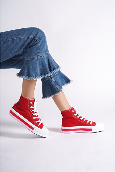 wefashion Renkli Kalın Taban Uzun Kırmızı Spor Ayakkabı