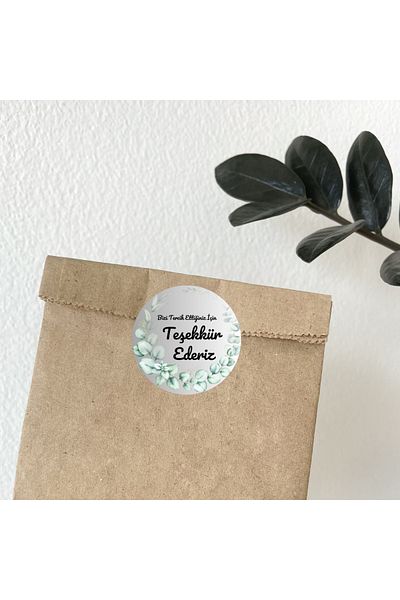 Ororabutik Γκρι 4x4 cm Φύλλα Ευχαριστούμε-Στρογγυλή Συσκευασία Προϊόντος Αυτοκόλλητη, Ετικέτα Πακέτου-Pp-96 τεμ.