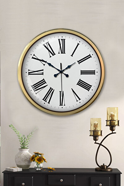 Platin Saat 52 Cm Eskitme Metal Duvar Saati