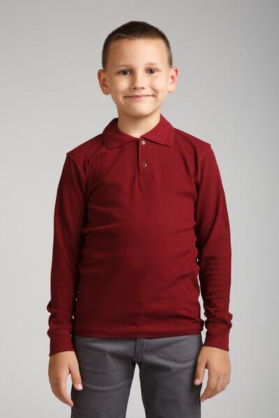 Dragora Uzun Kollu Polo Yaka Bordo Penye