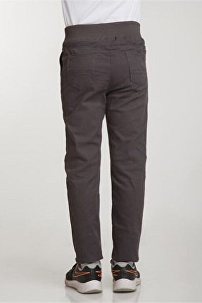 OKULCA Children's Smoked Waist Ribbed Lycra Canvas School Trousers