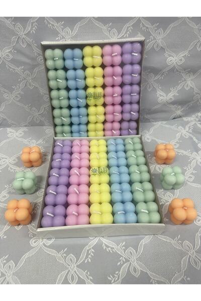 BlueDaisyCandle 50 Adet 5 Soft Renk Özel Mini Bubble Mum Davet Nikah Söz Nişa...