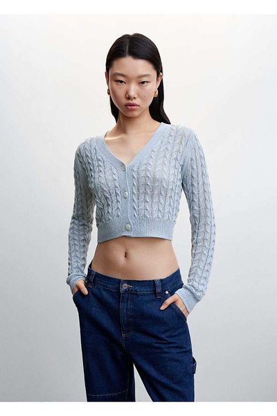 MANGO Woman Cardigan decupat cu model tricotat