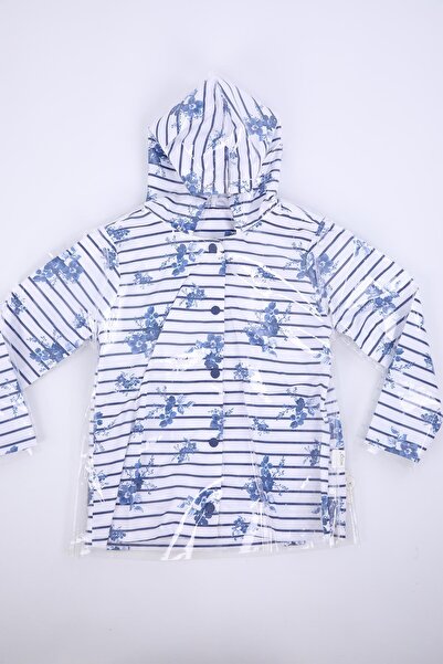 Babyhola Прозрачен дъждобран с качулка за момичета със син флорален мотив 5462