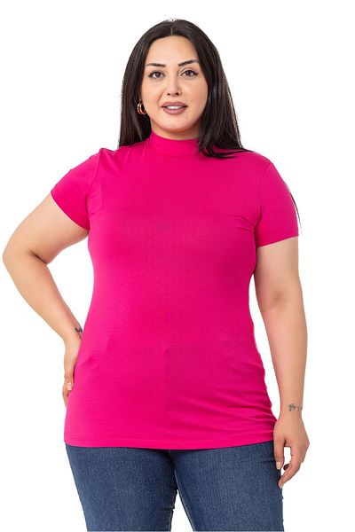 DISENTIS MODEST Large Size Half Fisherman Short Sleeve Viscose Fuchsia Body