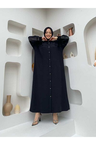 Bym Fashion Πίσω αλυσίδα με φούντα με κουμπιά Yarasakol Ferace 7822 Μαύρο