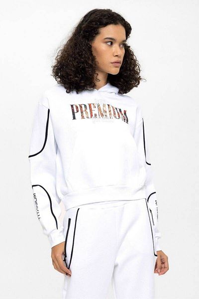DAVID&GERENZO Λευκό Premium Print Λεπτομέρεια Φούτερ με κουκούλα