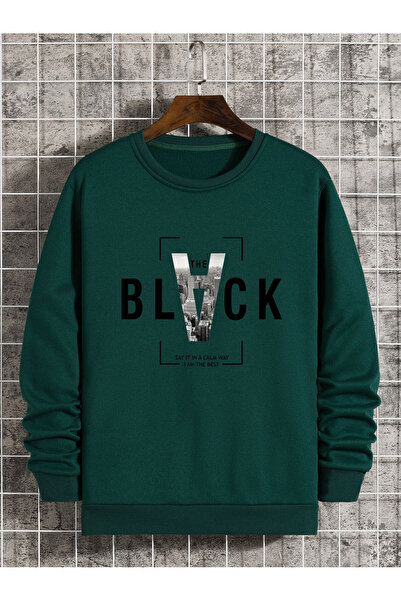 Adrift Hanorac tip pulover cu imprimeu slogan și clădire, verde