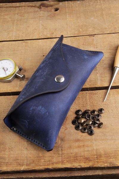 New Coast Leather 1900's Γνήσιο & Πραγματικό Δέρμα 100% Χειροποίητο Μπλε Δοχείο Γυαλιών
