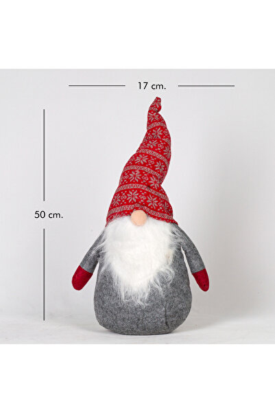 Herdekora Yılbaşı Süsü Pelüş Cüce Kırmızı-Gri 50 Cm.