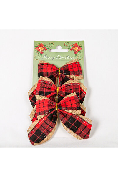 Herdekora زينة عيد الميلاد معلقة منقوشة بفيونكة 3 عبوات أحمر-أسود 12x14 سم.