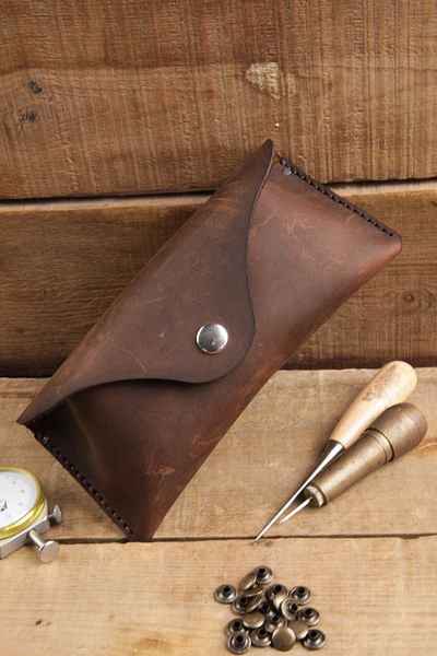 New Coast Leather 1900's Γνήσιο & Πραγματικό Δέρμα 100% Χειροποίητο Καφέ Δοχείο Γυαλιών