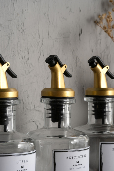 KHAKMA Transparent 3-Piece 250 ml Olive Oil Sauce Bowl Oil Pot Oil Bowl with Wooden Stand WHITEGOLD3LTRANSPARENT