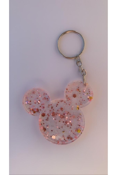 MISS GOLDEN Pink Glitter Decorated Transparent Mickey Mouse Keychain Handmade Content Handmade Epoxy Gift