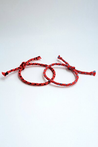 AYS TASARIM 2'li Renkli Halat Arkadaşlık Bilekliği Kırmızı Siyah Renk Ip Bile...