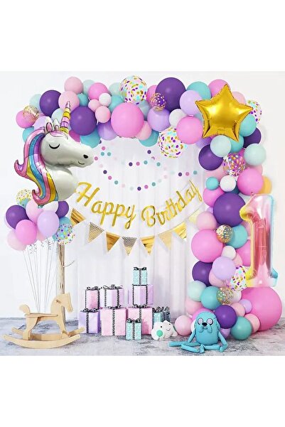 DÜVENCİ TİCARET UNİCORN LÜKS MAKORON RENKLER BALON ZİNCİR SET
