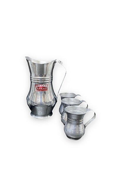 YILDIZ ARKAR Alüminyum Sürahi Ve 3'lü Maşrapa Seti Otantik Görünüm