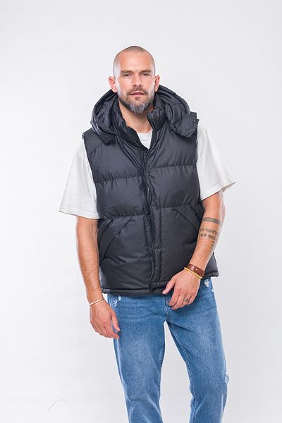 Kevin K233 Ανδρικό φουσκωτό γιλέκο με μαύρη κουκούλα