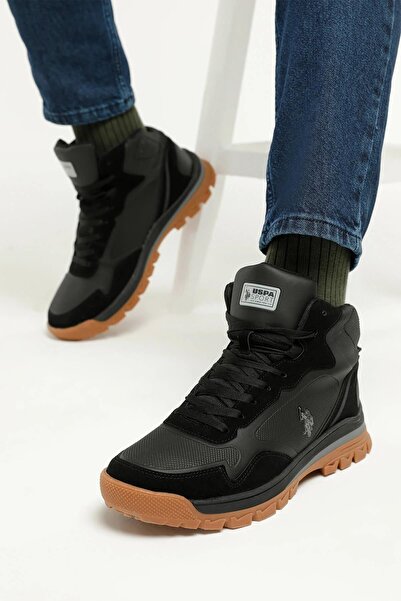 U.S. Polo Assn. SAGAN HI 3PR ΜΑΥΡΕΣ ΑΝΔΡΙΚΕΣ ΜΠΟΤΕΣ