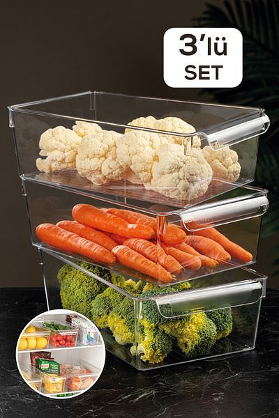 Meleni Home 3-Piece Refrigerator Organizer - Transparent Inside Refrigerator Organizer 10 X 32.5 X 20 Cm