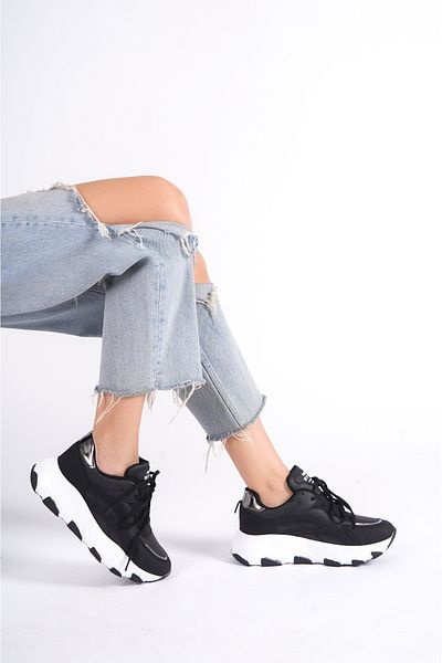 Moda Değirmeni Pantofort de damă alb-negru BG1172-101-0003