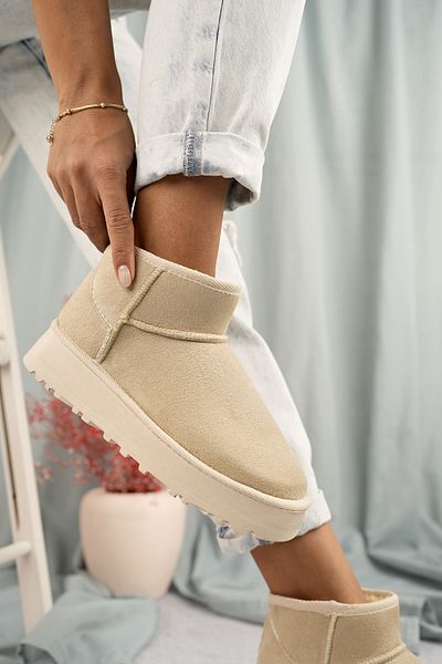 camaiore Mini Beige Wildleder Stiefeletten mit Pelz innen flache Sohle Damenschuhe Stiefel