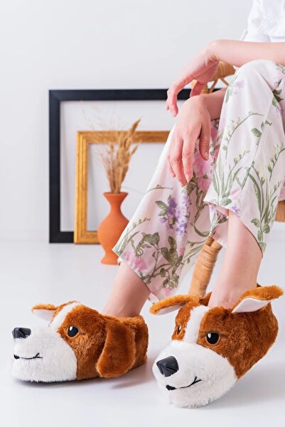 ALTUNTAŞ Unisex - Kadın - Erkek - Kız - Kaymaz Taban Siyah Beyaz Köpekli Panduf Ev Botu